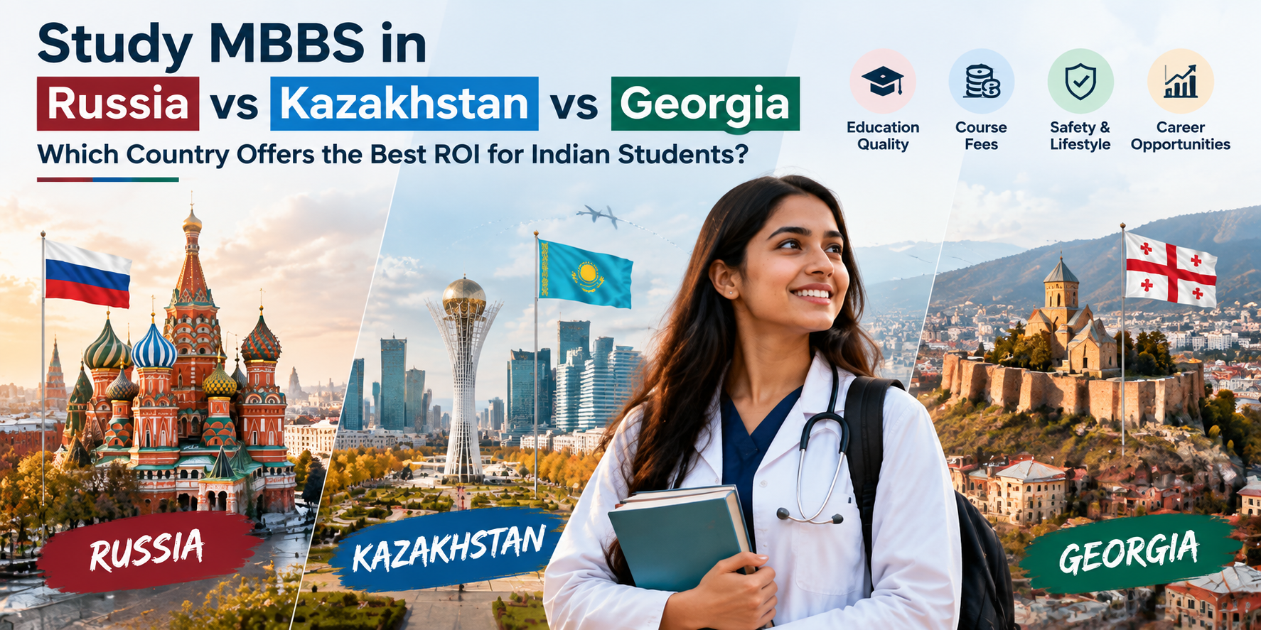 Study MBBS in Russia vs Kazakhstan vs Georgia: Which Country Offers the Best ROI for Indian Students?